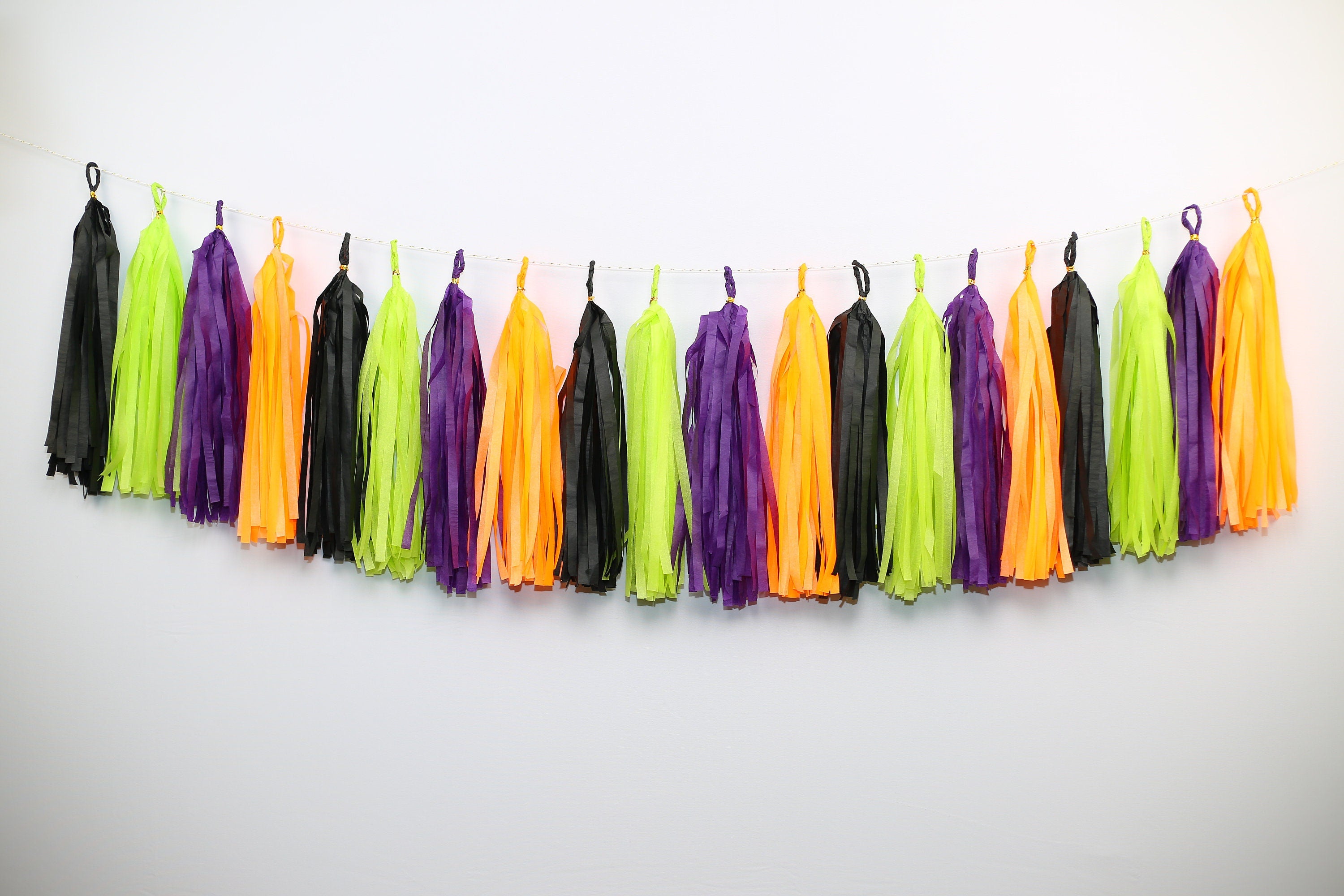 12 pcs Ready to Hang Halloween Tassel Garlands Tissue Paper Treat or Treat Tassels Witch Garland Birthday Neon Shower Party