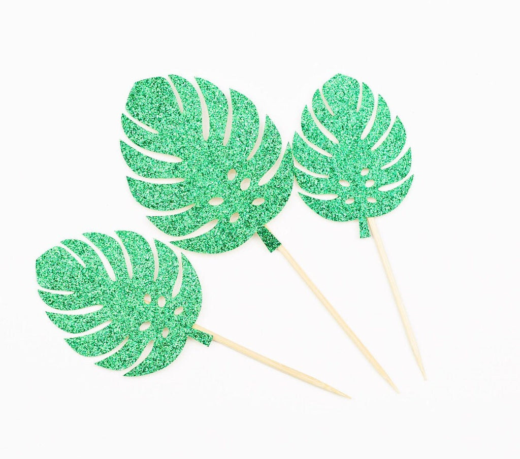 3" Jungle Gold cake topper picks, add on Hawaiian cake topper jungle leaf cake tropical leaves cake 2nd 1st 3rd 4th 5th Wild Birthday Smash
