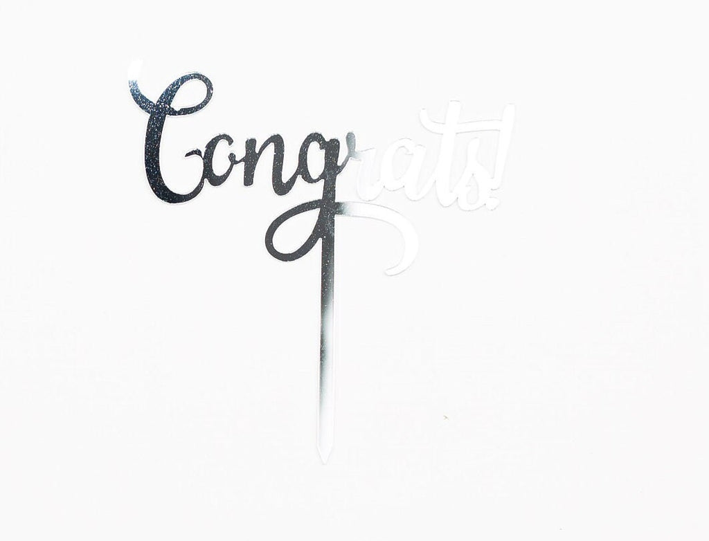 Congrats Cake Topper, Acrylic Mirror Graduation Cake Decoration, Silver Gold Class of 2026 Party Decor