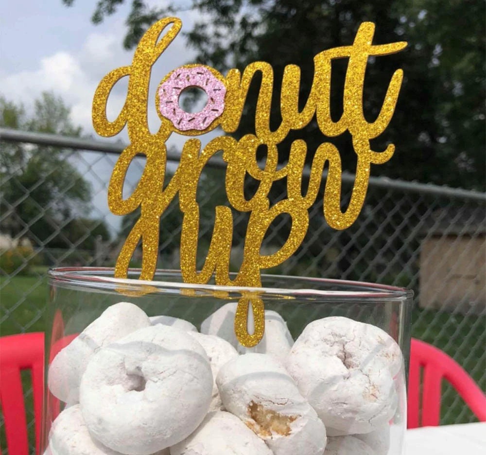 Donut Grow Up Decor Set Cake Topper Glitter Happy Birthday Banner First Second Birthday. Birthday CakeTopper. Smash Cup Cake Topper.