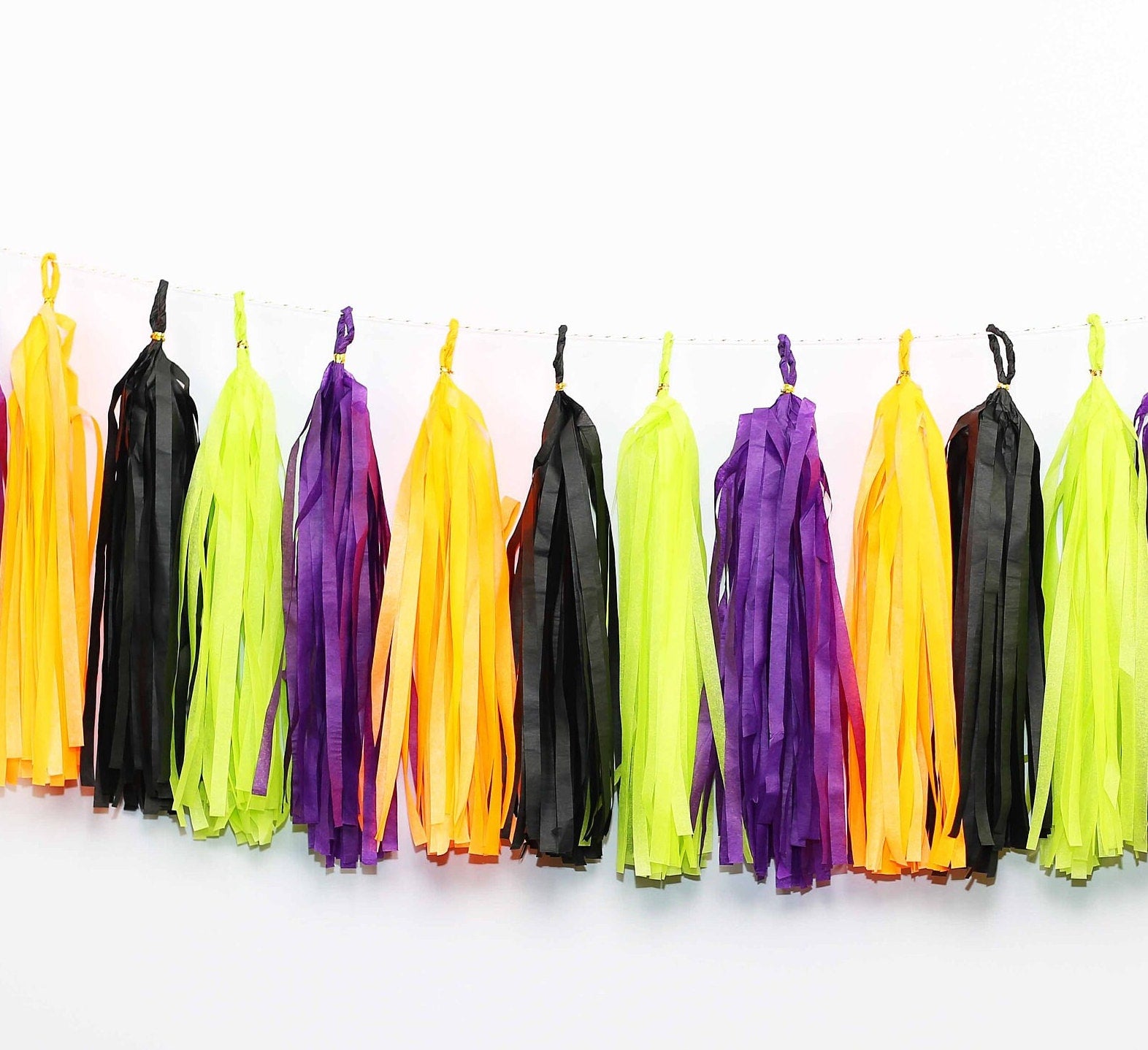 12 pcs Ready to Hang Halloween Tassel Garlands Tissue Paper Treat or Treat Tassels Witch Garland Birthday Neon Shower Party