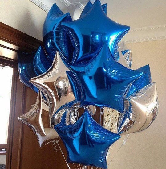 Balloon Bouquet 18 Inch Mylar Star & Clear Latex Balloons - Black, Green, Red, Blue, Rose Gold, Silver, Gold, White, Pink, Purple - Birthday Wedding Party Decor