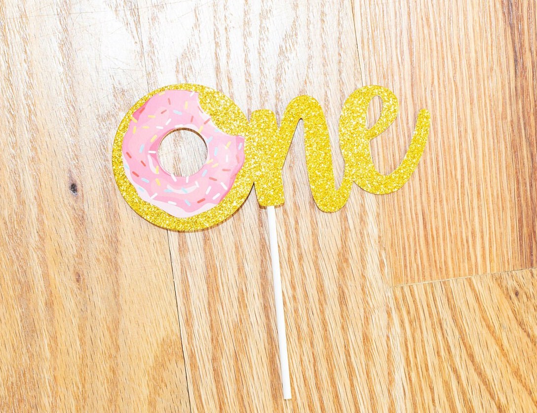 One Donut bite Cake Topper Glitter - First Birthday Birthday Cake Topper Smash Cake Topper Birthday Party 1st Birthday Party 1 baby sprinkle