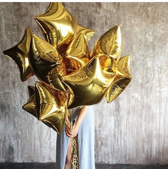 Balloon Bouquet 18 Inch Mylar Star & Clear Latex Balloons - Black, Green, Red, Blue, Rose Gold, Silver, Gold, White, Pink, Purple - Birthday Wedding Party Decor