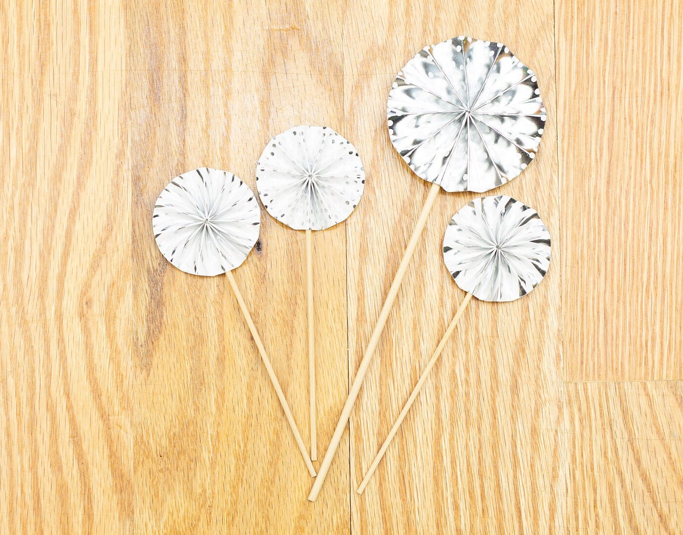 Set of 4 pinwheel cake topper Silver Cake Topper mini Fan 1 2 3 4 5 6 7 8 9 10 21 35 Birthday Cake Topper Girl Woman for her Birthday Party