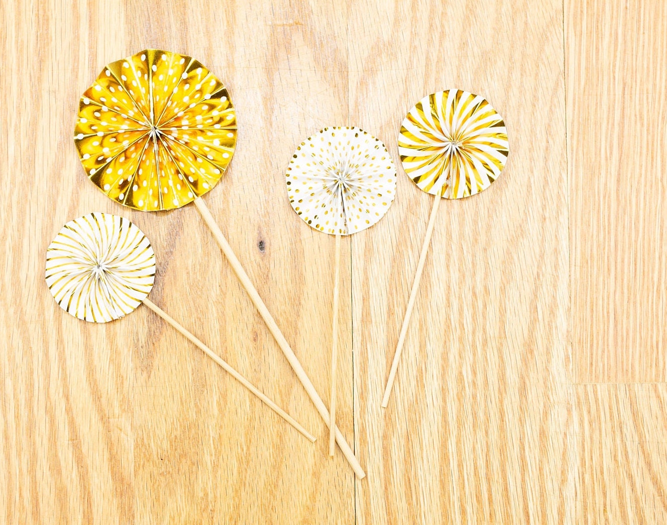 Set of 4 pinwheel cake topper Gold Cake Topper mini Fan 1 2 3 4 5 6 7 8 9 10 21 35 Birthday Cake Topper Girl Woman for her Birthday Party