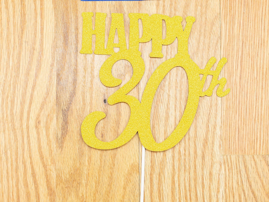 Happy 30th Birthday Cake Topper, Gold Glitter Thirtieth Birthday Cake Topper, Dirty Thirty Party Decor