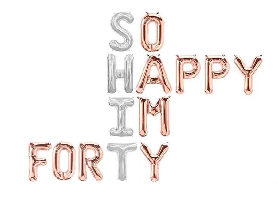 40th Birthday Decorations Banner (9 Colors) | “So Happy I’m Forty” + “Shit” | Custom Words & Colors Party Decor