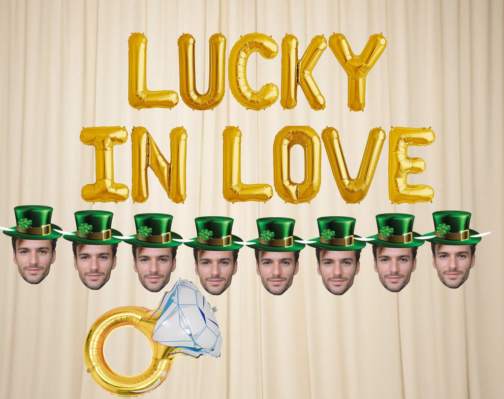 LUCKY IN LOVE Banner Photo face St Patrick Irish Shamrock Bride To Be Party Sign  Bridal Shower Bachelorette Party Green Wedding Banners