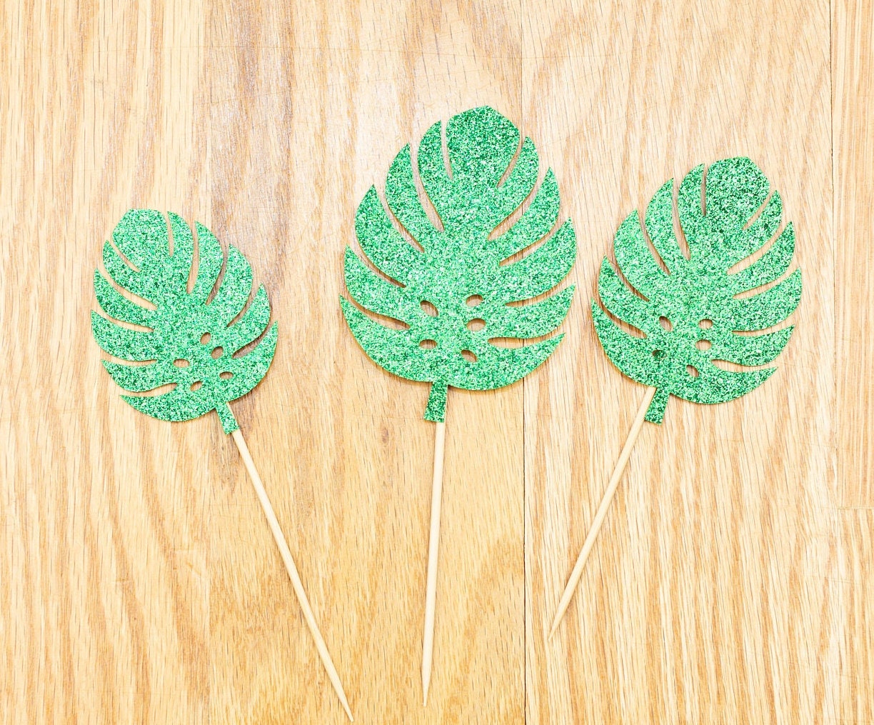 3" Jungle Gold cake topper picks, add on Hawaiian cake topper jungle leaf cake tropical leaves cake 2nd 1st 3rd 4th 5th Wild Birthday Smash