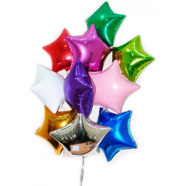 Balloon Bouquet 18 Inch Mylar Star & Clear Latex Balloons - Black, Green, Red, Blue, Rose Gold, Silver, Gold, White, Pink, Purple - Birthday Wedding Party Decor