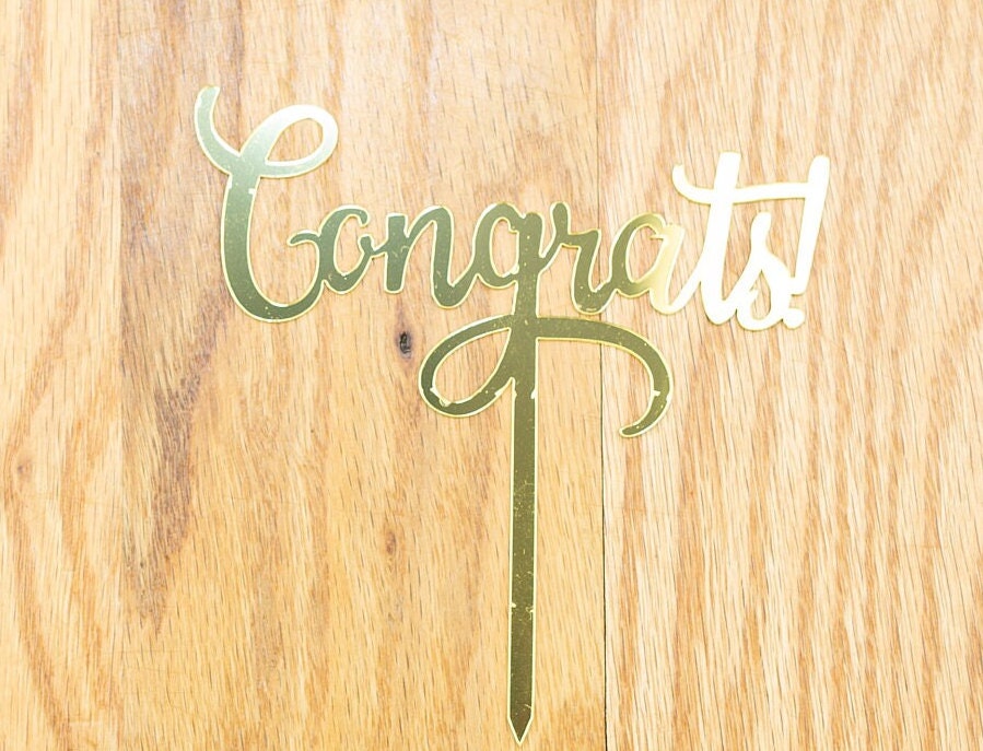 Congrats Cake Topper, Acrylic Mirror Graduation Cake Decoration, Silver Gold Class of 2026 Party Decor