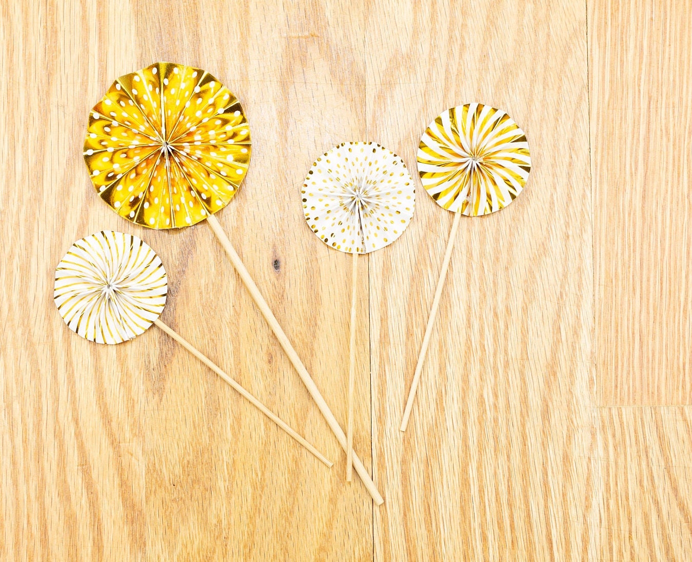 Set of 4 pinwheel cake topper Gold Cake Topper mini Fan 1 2 3 4 5 6 7 8 9 10 21 35 Birthday Cake Topper Girl Woman for her Birthday Party