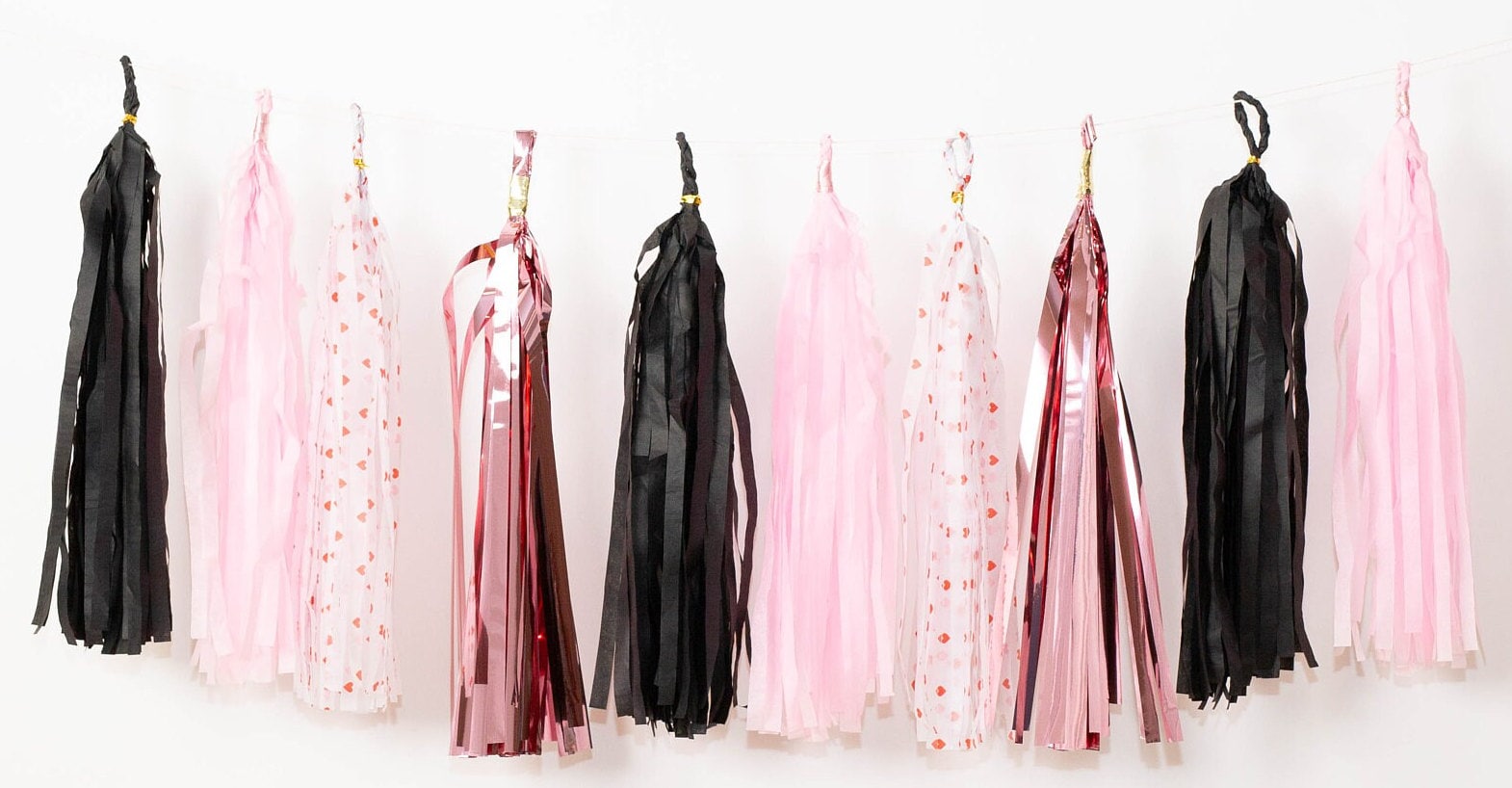 12 pcs Paper Tassels Garland Black Pink Heart Rose Gold DIY Valentine's Day Decor Foil Custom colors