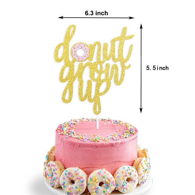 Donut Grow Up Decor Set Cake Topper Glitter Happy Birthday Banner First Second Birthday. Birthday CakeTopper. Smash Cup Cake Topper.