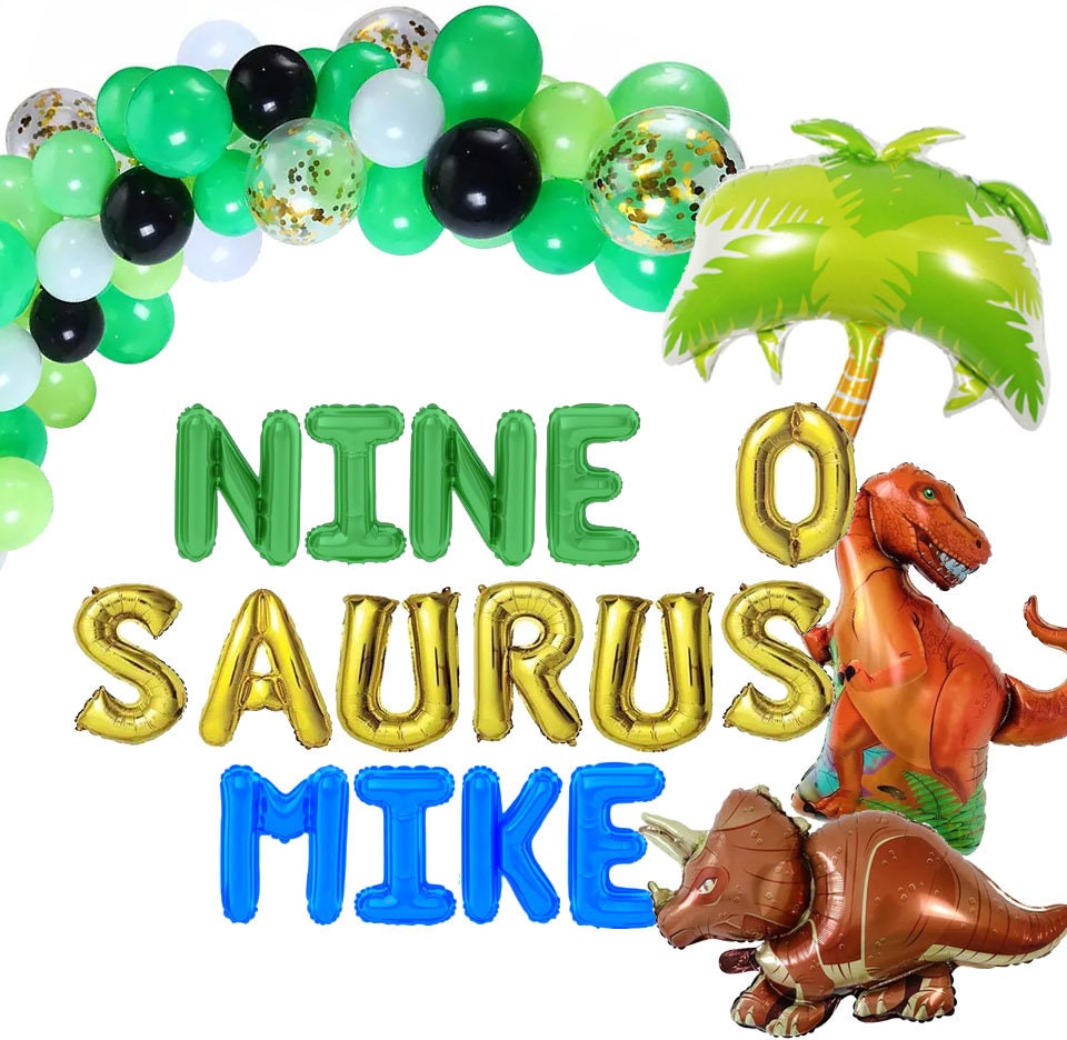 Dinosaur Birthday 9th Balloon Banner Heart Decorations - BashMint party decoration