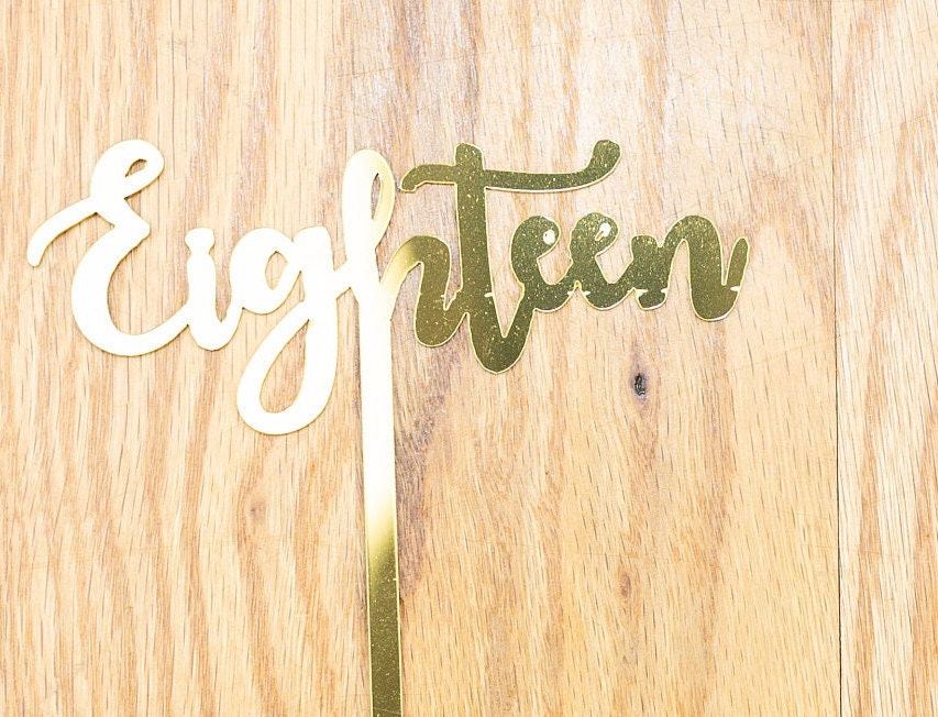 Happy Birthday Cake Topper eighteen 18 18th eighteenth Birthday CakeTopper Smash Party Gold mirror