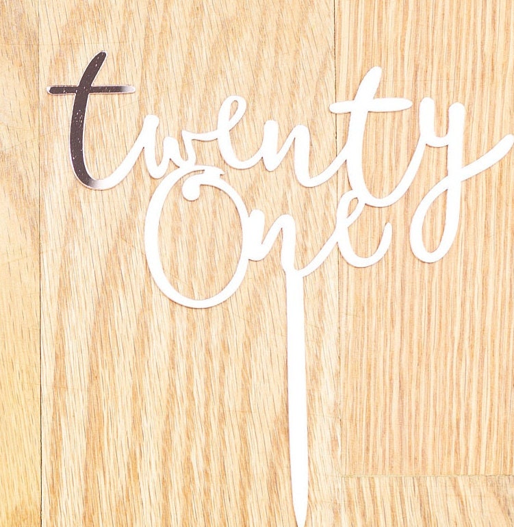 Happy Birthday Cake Topper twenty one 21 21st twenty first Birthday CakeTopper Smash Party Rose Gold mirror legal rip fake id