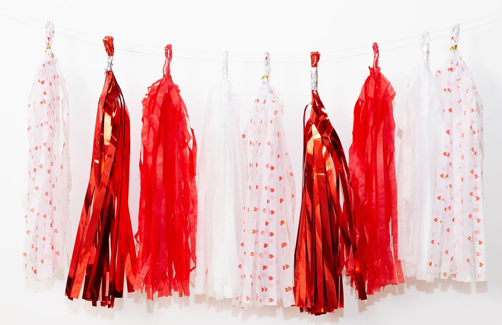 15 pcs  Large Paper Tassels Garland Red White Heart Red Love  DIY Valentine's Day Decor Foil Custom colors Available Ready to hang