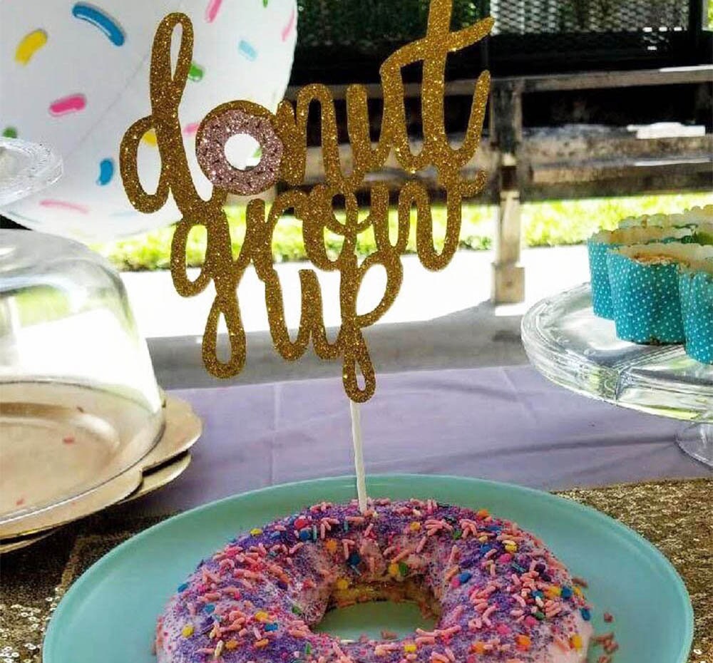 Donut Grow Up Decor Set Cake Topper Glitter Happy Birthday Banner First Second Birthday. Birthday CakeTopper. Smash Cup Cake Topper.