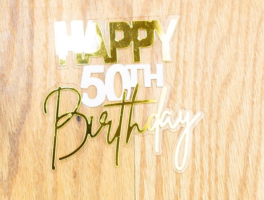 Happy 50th Birthday Cake Topper, Acrylic Fiftieth Birthday Cake Decoration, 50th Birthday Party Decor