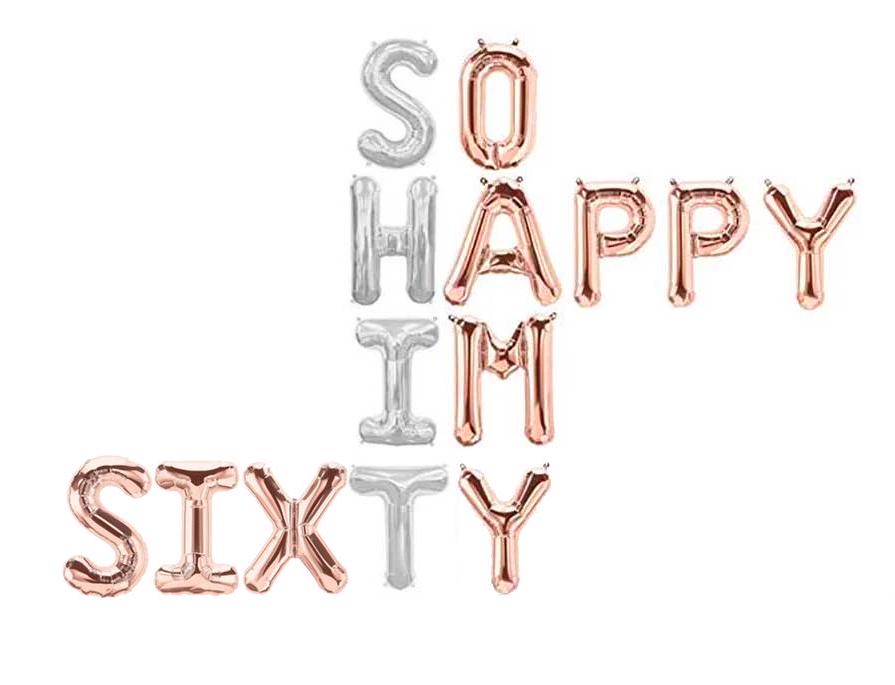 60th Birthday Decorations Balloon Banner, Custom Colors, Cheers to 60, So Happy I’m Sixty, Funny Party Decor