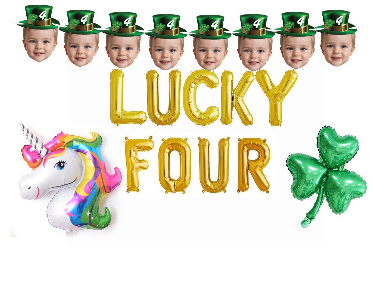 Lucky Four 4th Birthday Balloon Banner Letter Gold Decorations - BashMint party decoration