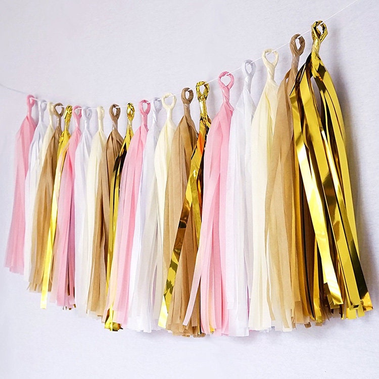 Star Baby Shower Tassel Garland Heart Rose Gold - BashMint party decoration