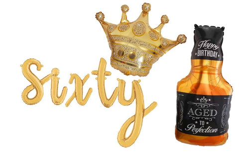60th Birthday Balloon Banner Number Gold Decorations - BashMint party decoration